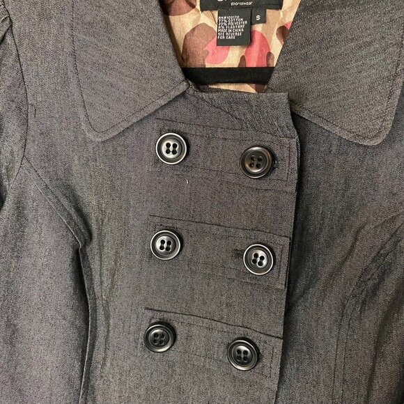 Sandro Jacket Women S Chambray‎ Denim Gray Stretch Double Breasted Empire Waist - Picture 3 of 7